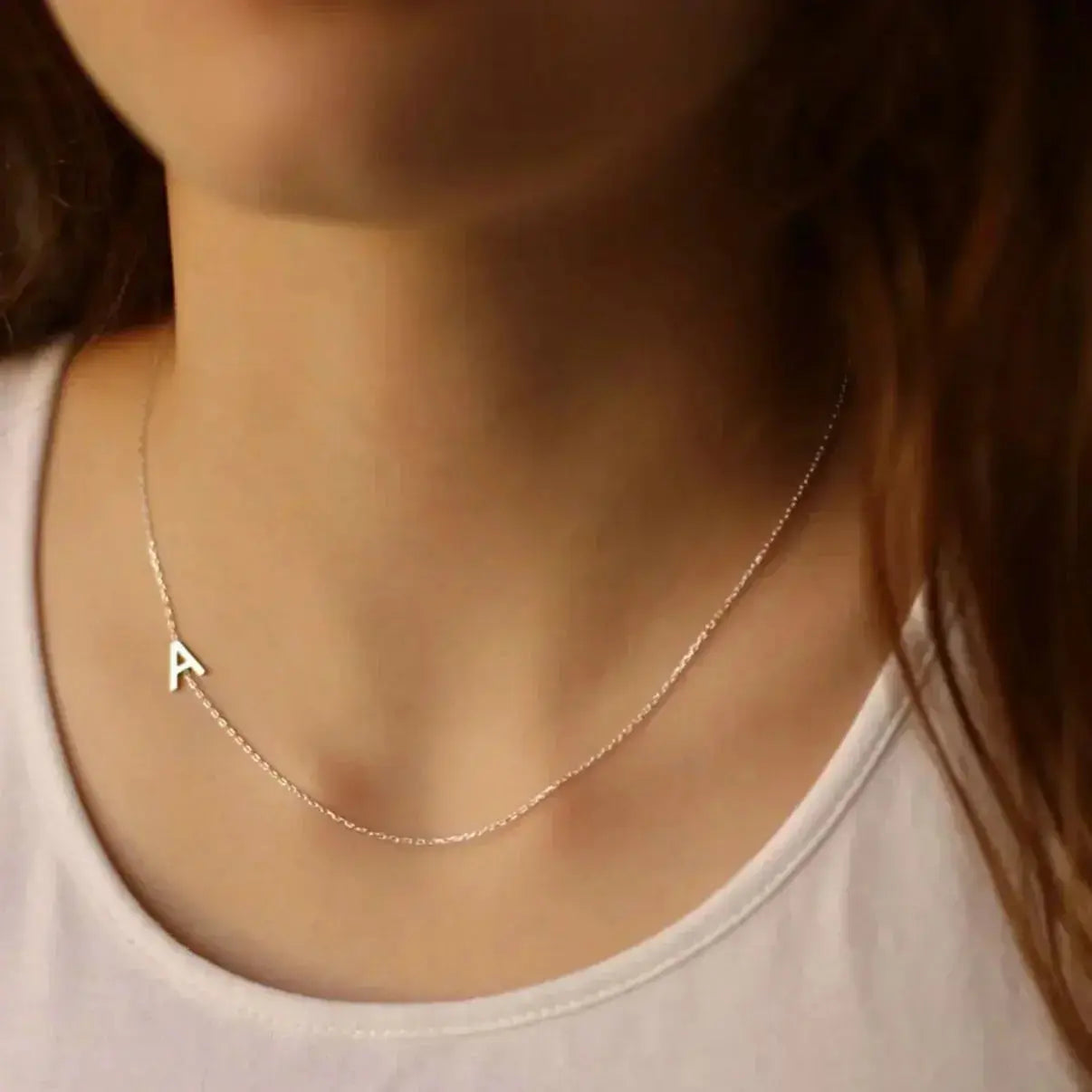 Personalized Necklace with Side Initials  NostalgiaJewels