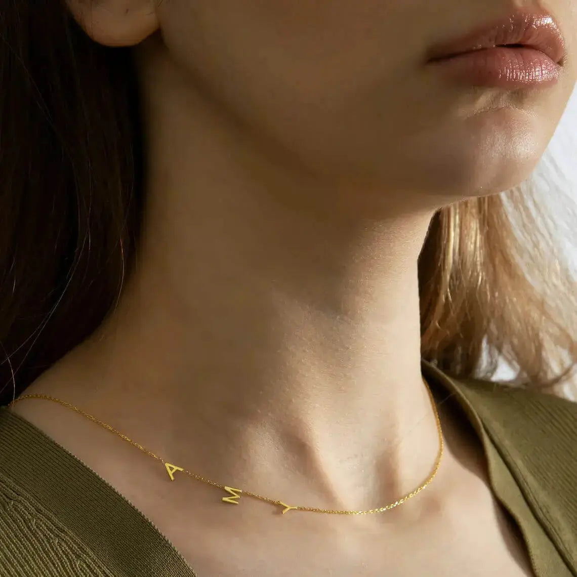 Personalized Necklace with Side Initials  NostalgiaJewels