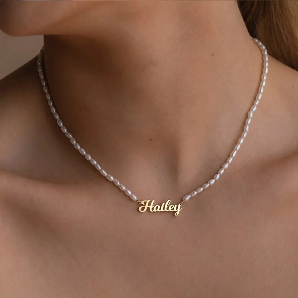 Customizable Necklace with Name and Freshwater Pearls NostalgiaJewels