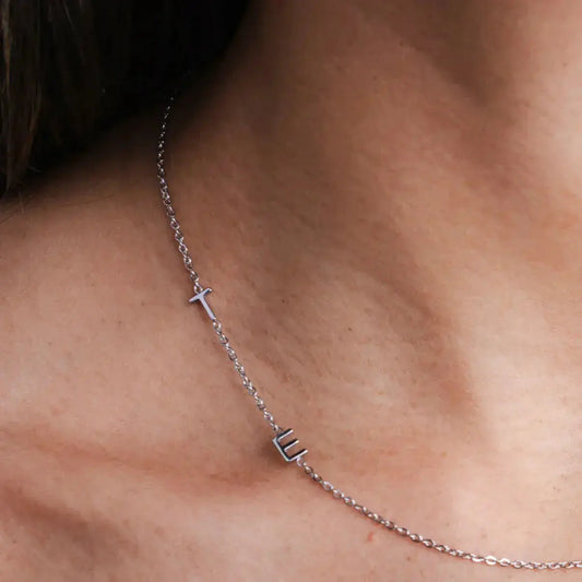 Personalized Necklace with Side Initials  NostalgiaJewels