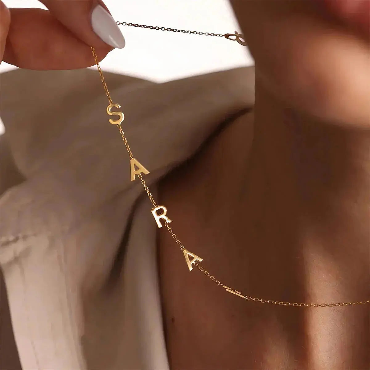 Personalized Necklace with Side Initials  NostalgiaJewels