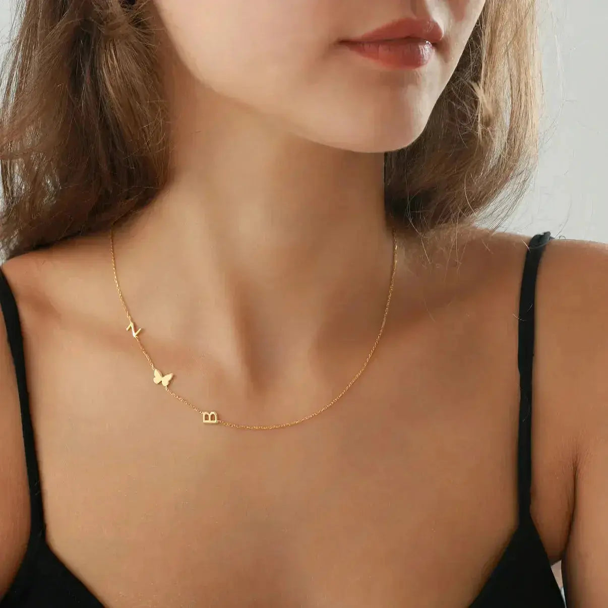 Personalized Necklace with Side Initials  NostalgiaJewels