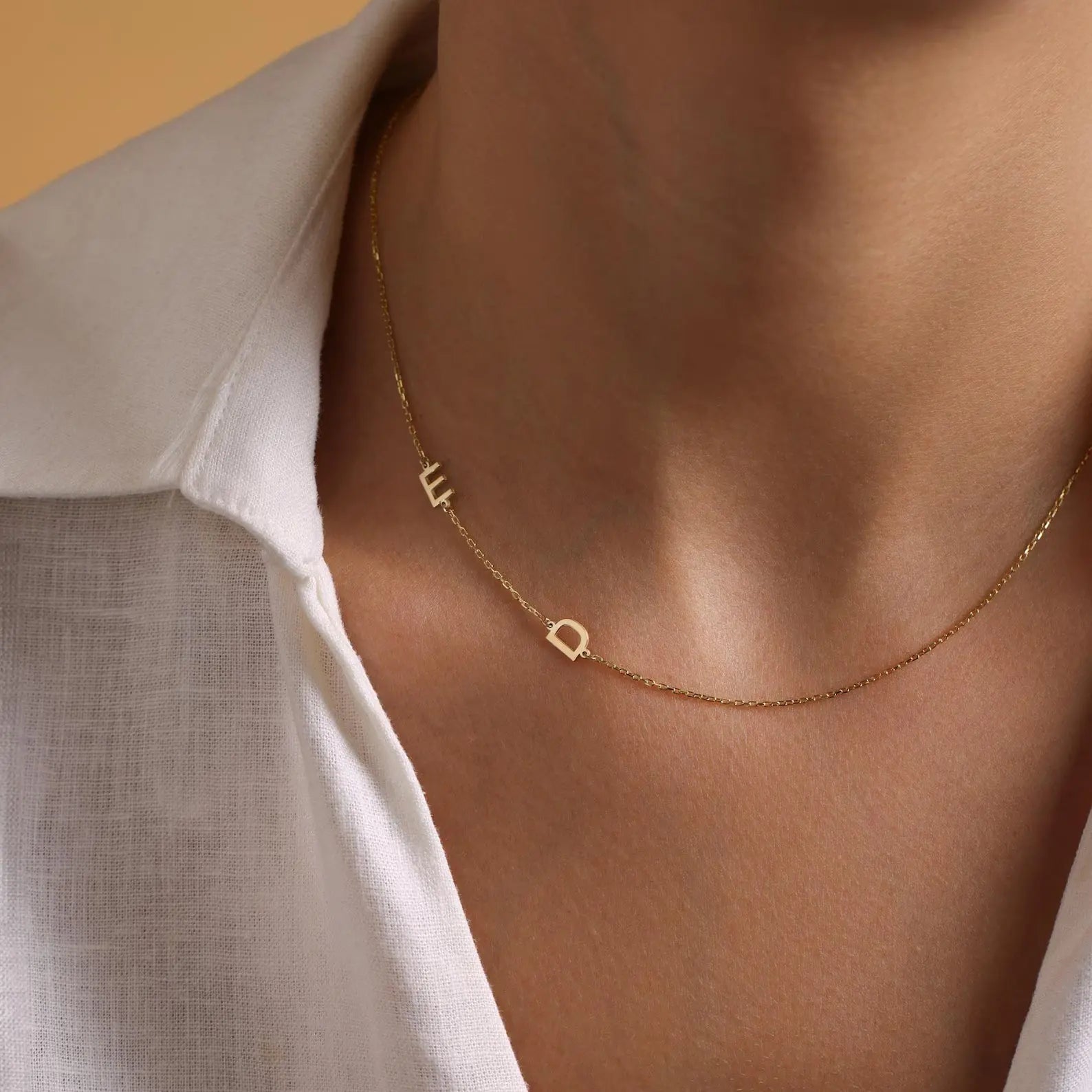 Personalized Necklace with Side Initials  NostalgiaJewels