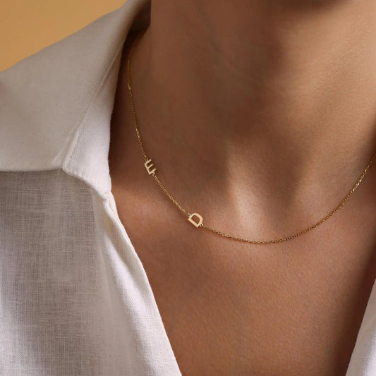 Personalized Necklace with Side Initials  NostalgiaJewels