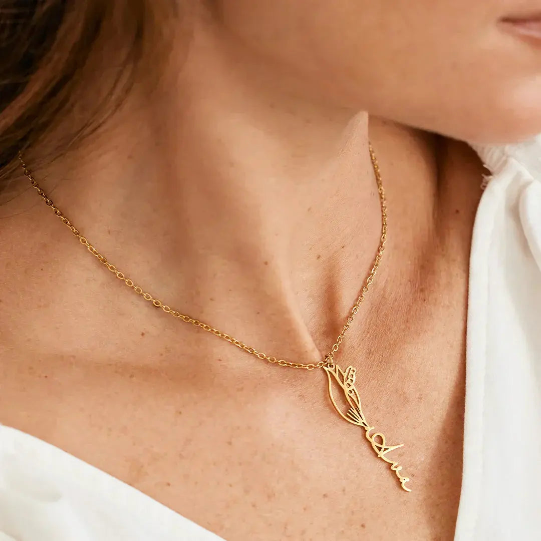 Custom Birth Flower Name Necklace  NostalgiaJewels