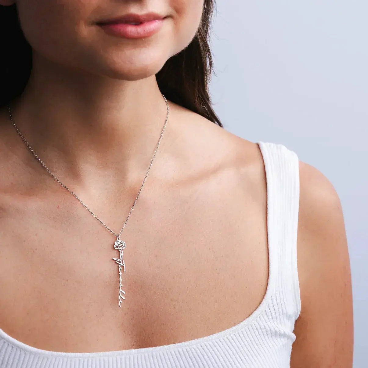 Custom Birth Flower Name Necklace  NostalgiaJewels